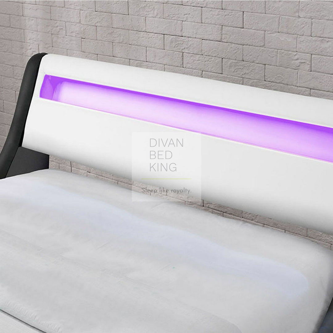 Volo LED Modern White Leather Ottoman Storage Bed