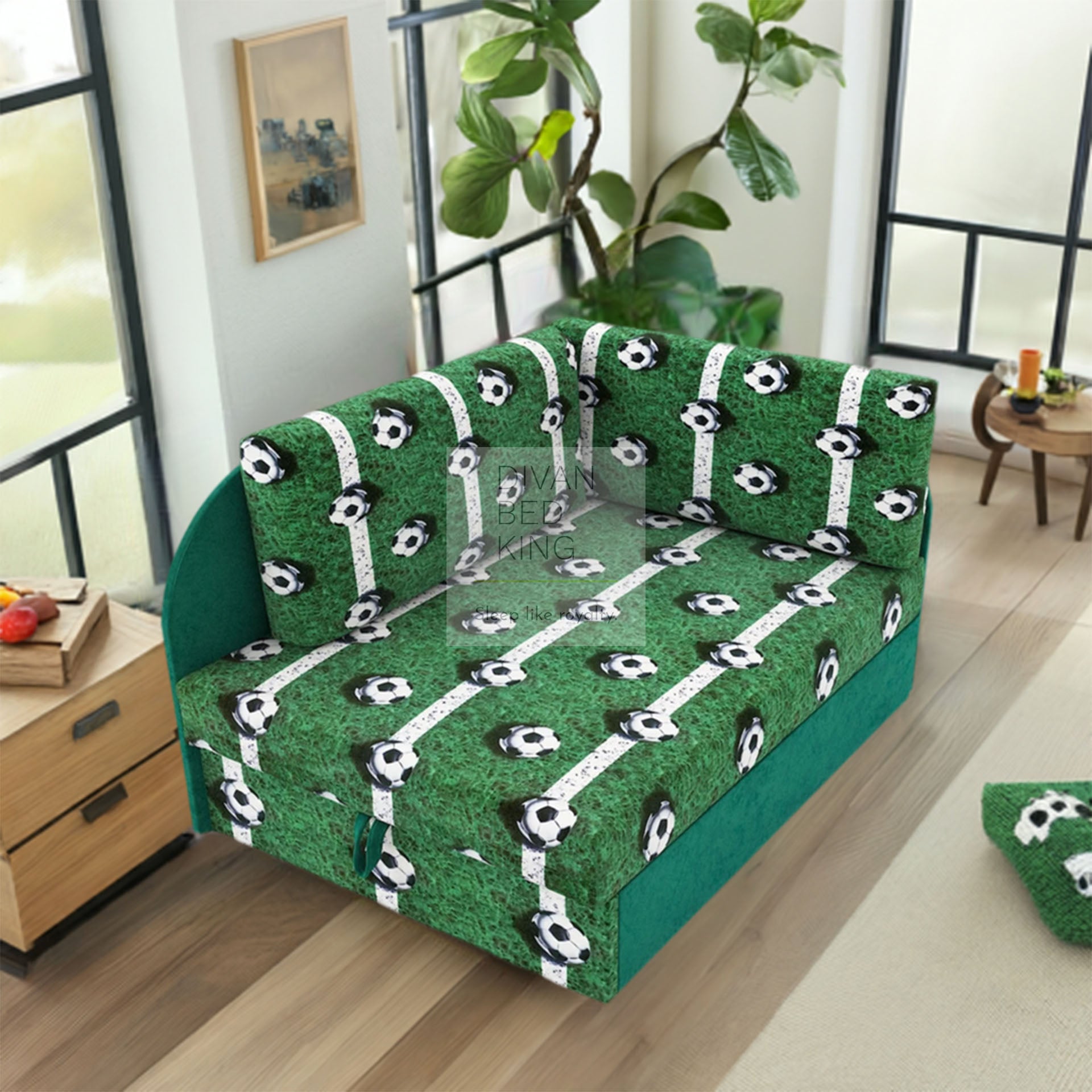 Cuboid Graffiti Corner 2 Seater Sofa Bed with Storage Divan Bed King