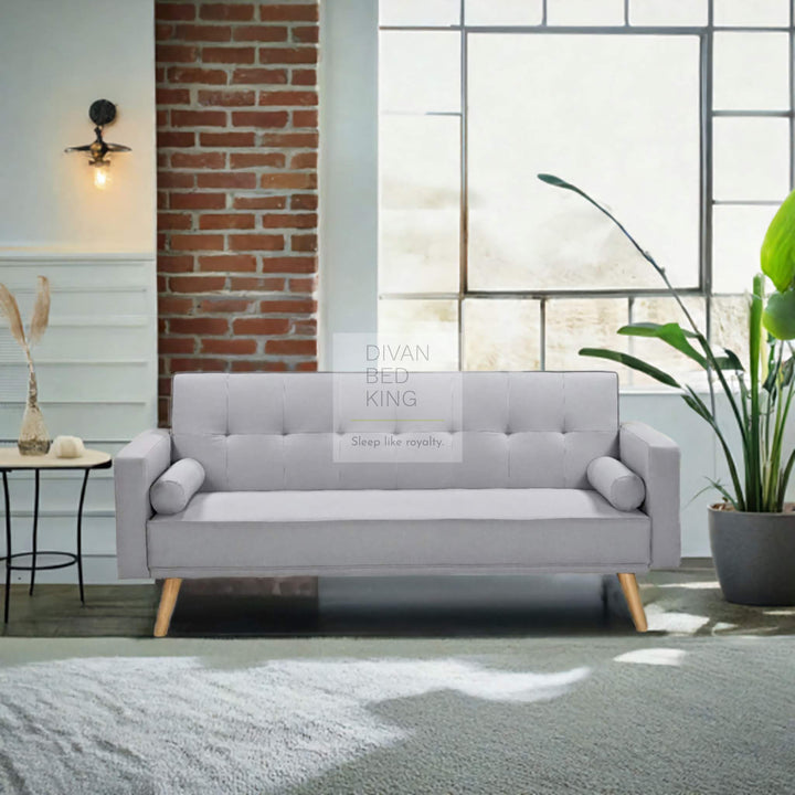 Prince Grey Linen 3 Seater Sofa Bed with Cushions