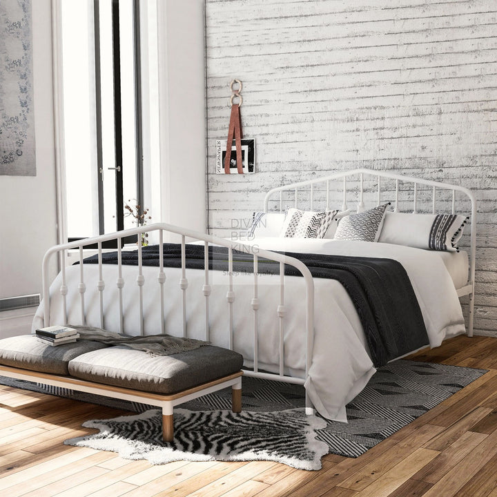 Gatsby Tall Headboard Adjustable Height White Metal Bed Frame