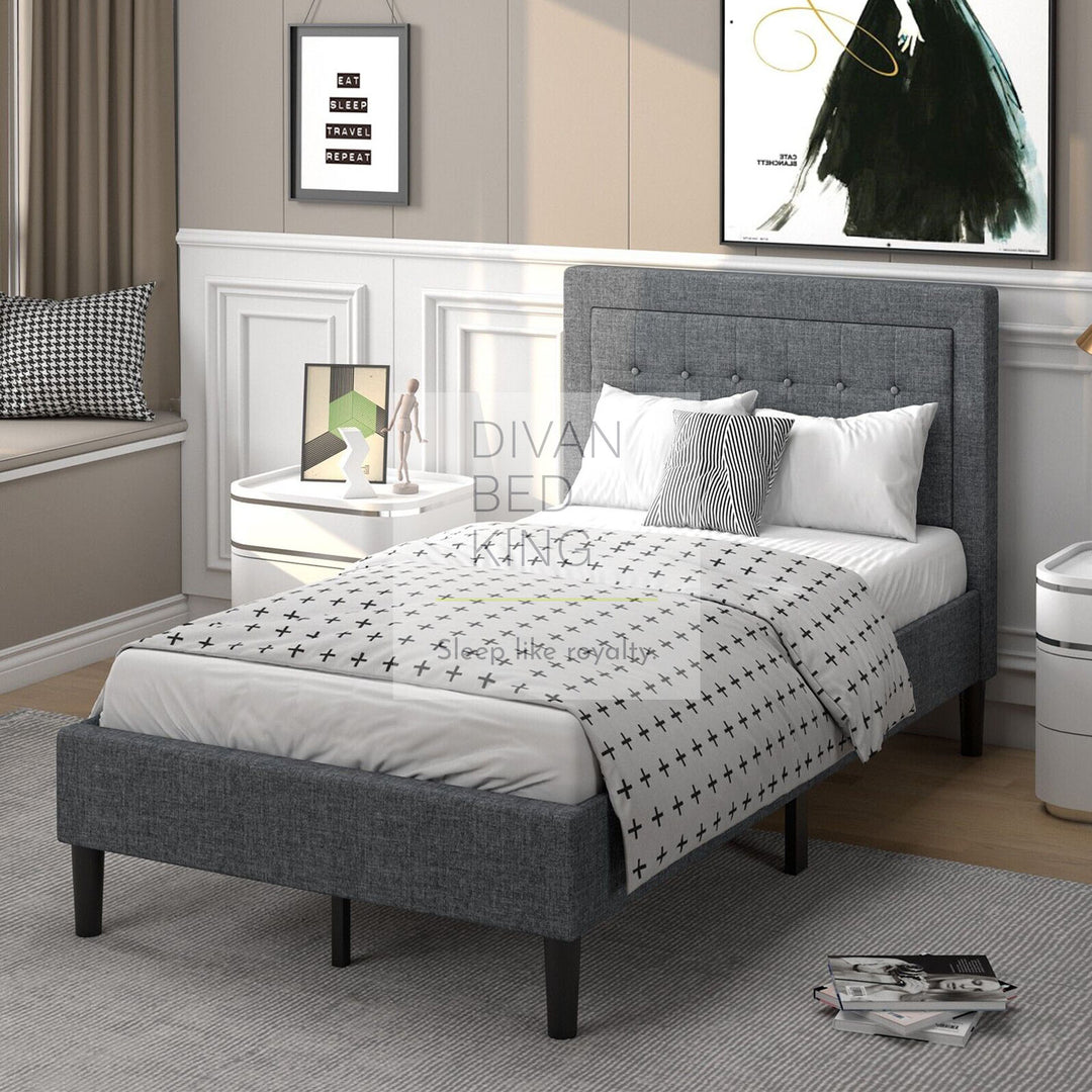 Chelsea 3ft Single Grey Cotton Bed with Buttoned Headboard