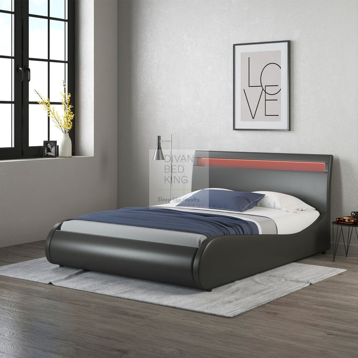 Volo High Headboard LED Italian Modern Black Leather Bed