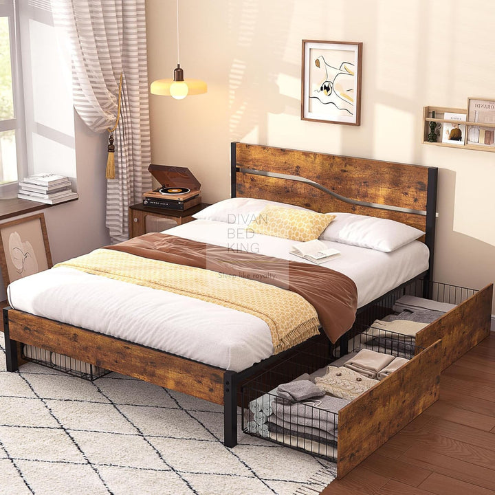 Moledar Curved Engineered Wood 4 Drawer Storage Bed Frame with Footboard