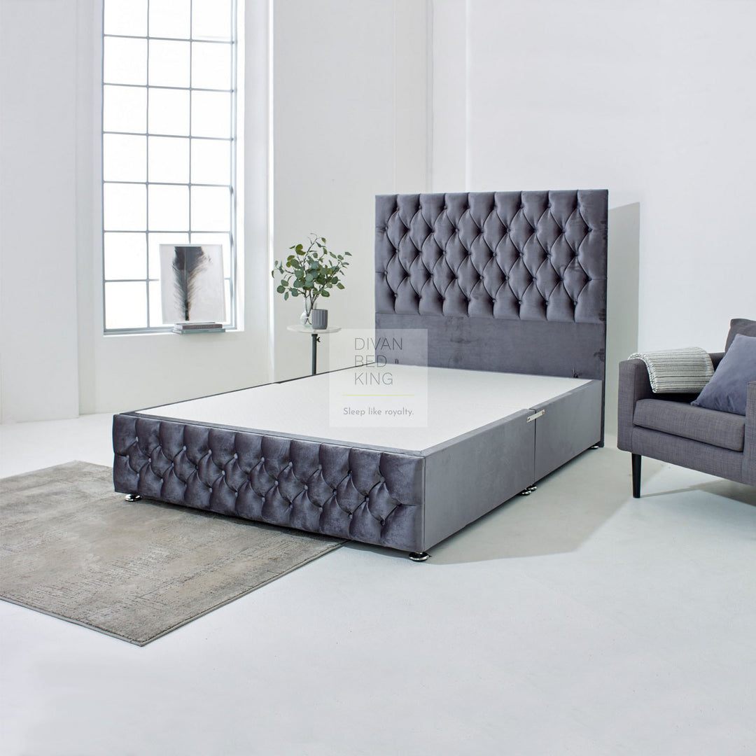 Signature Divan Bed Set with Tall Button Headboard and Footboard Options