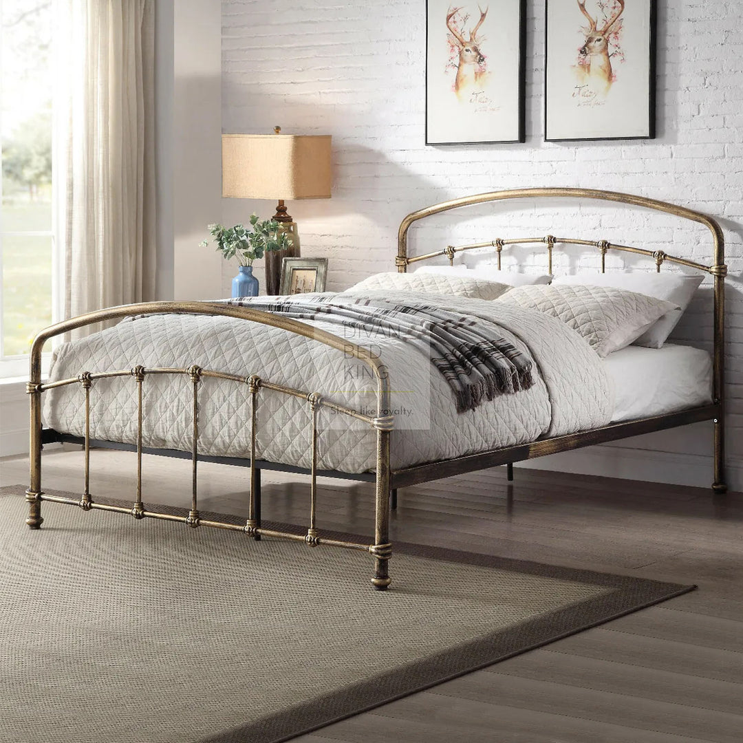 Julian Antique Brass Copper Curved Metal Hospital Style Bed Frame