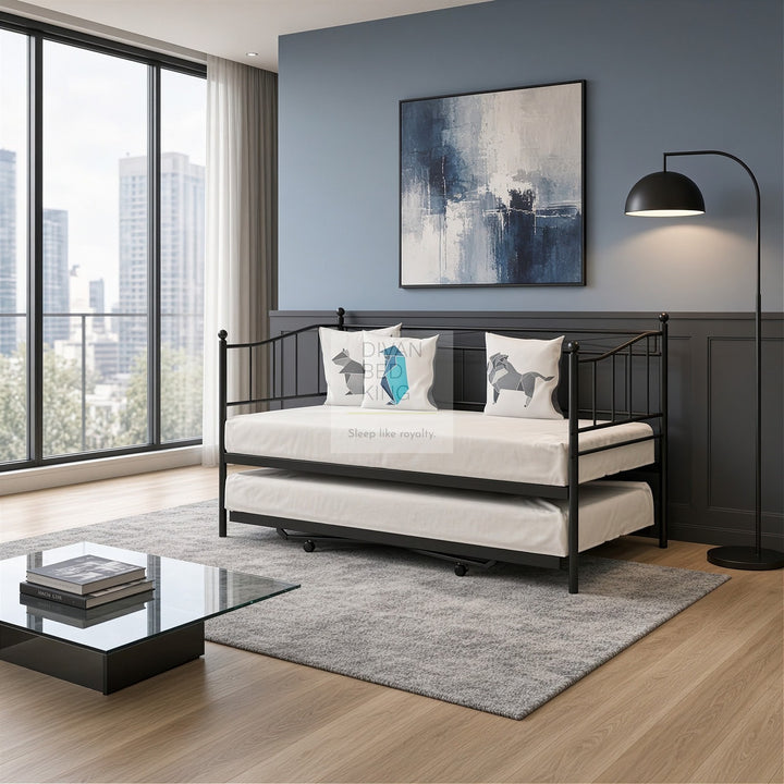 Amara Daybed Black Metal Day Bed with Trundle Option