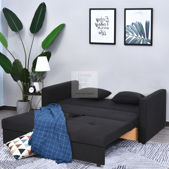 Adamaris 3 in 1 Black Cotton Sofa Bed 2 or 3 Seater with Storage