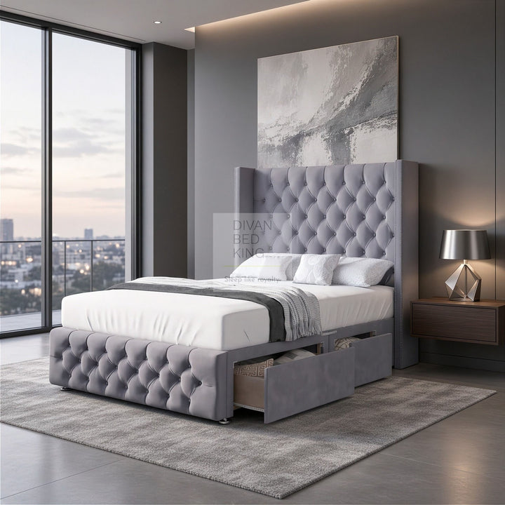 Animone Winged Divan Bed Set With Luxury Headboard and Footboard