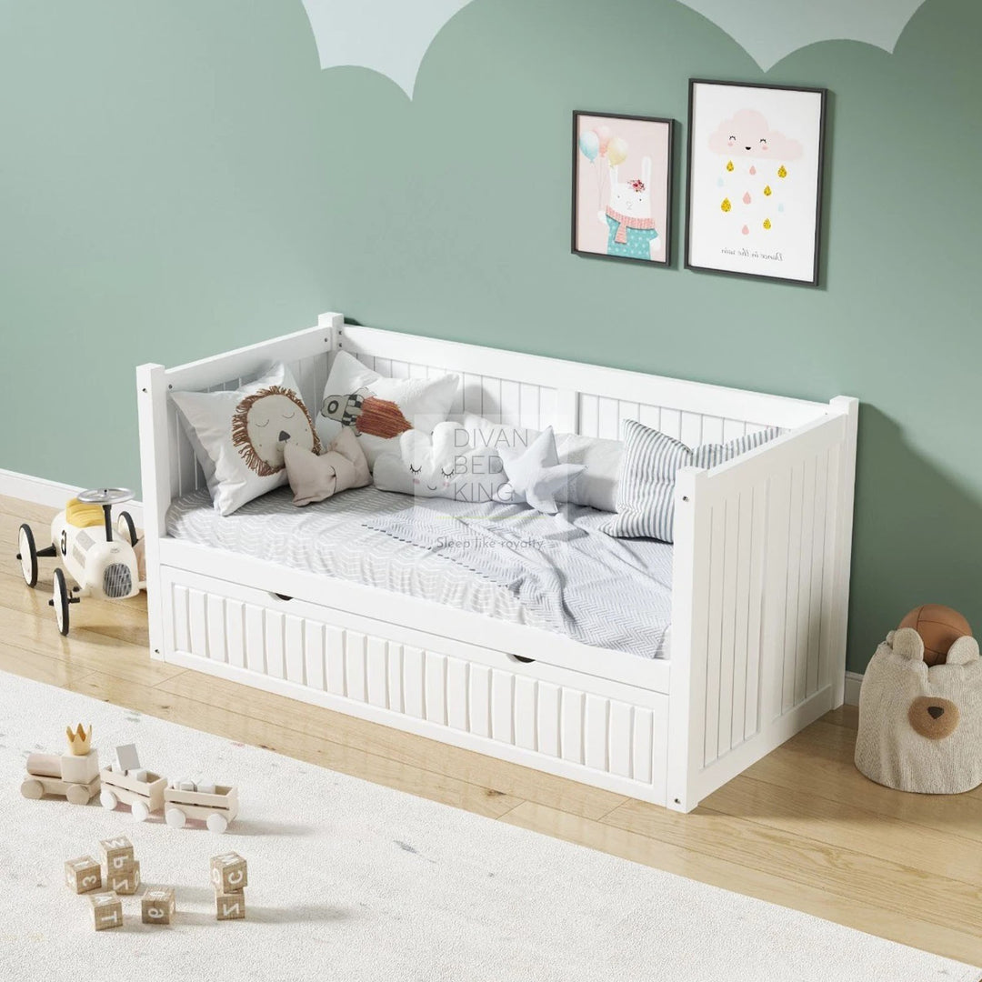 Memphis White Wooden 3ft Single Bed with Trundle Child Kids Day Bed Guest Bed