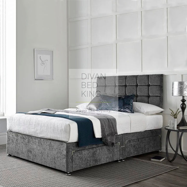 Wattenberg Cube Chenille Divan Bed with Designer Headboard