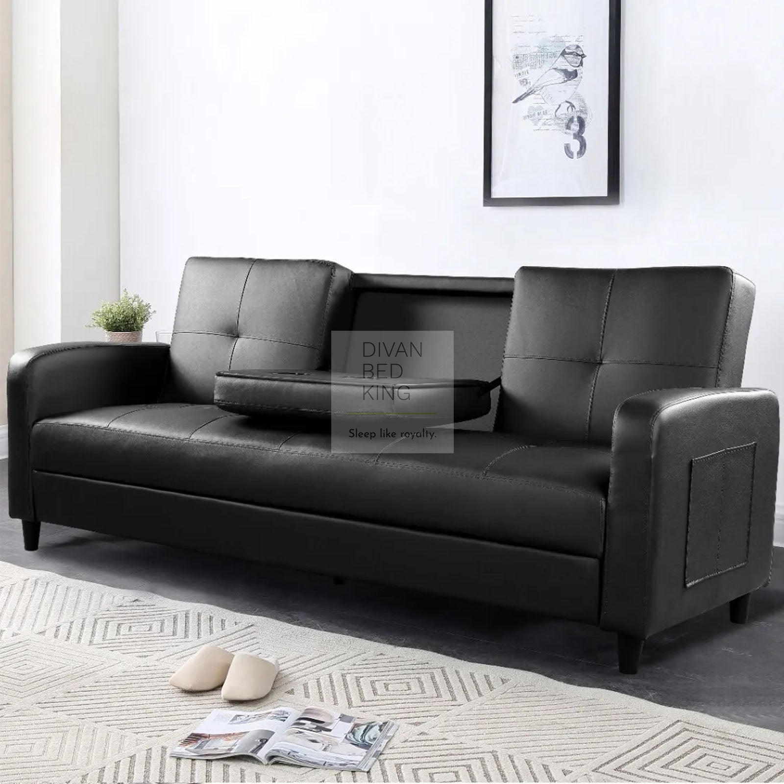 Black leather sofa bed hotsell