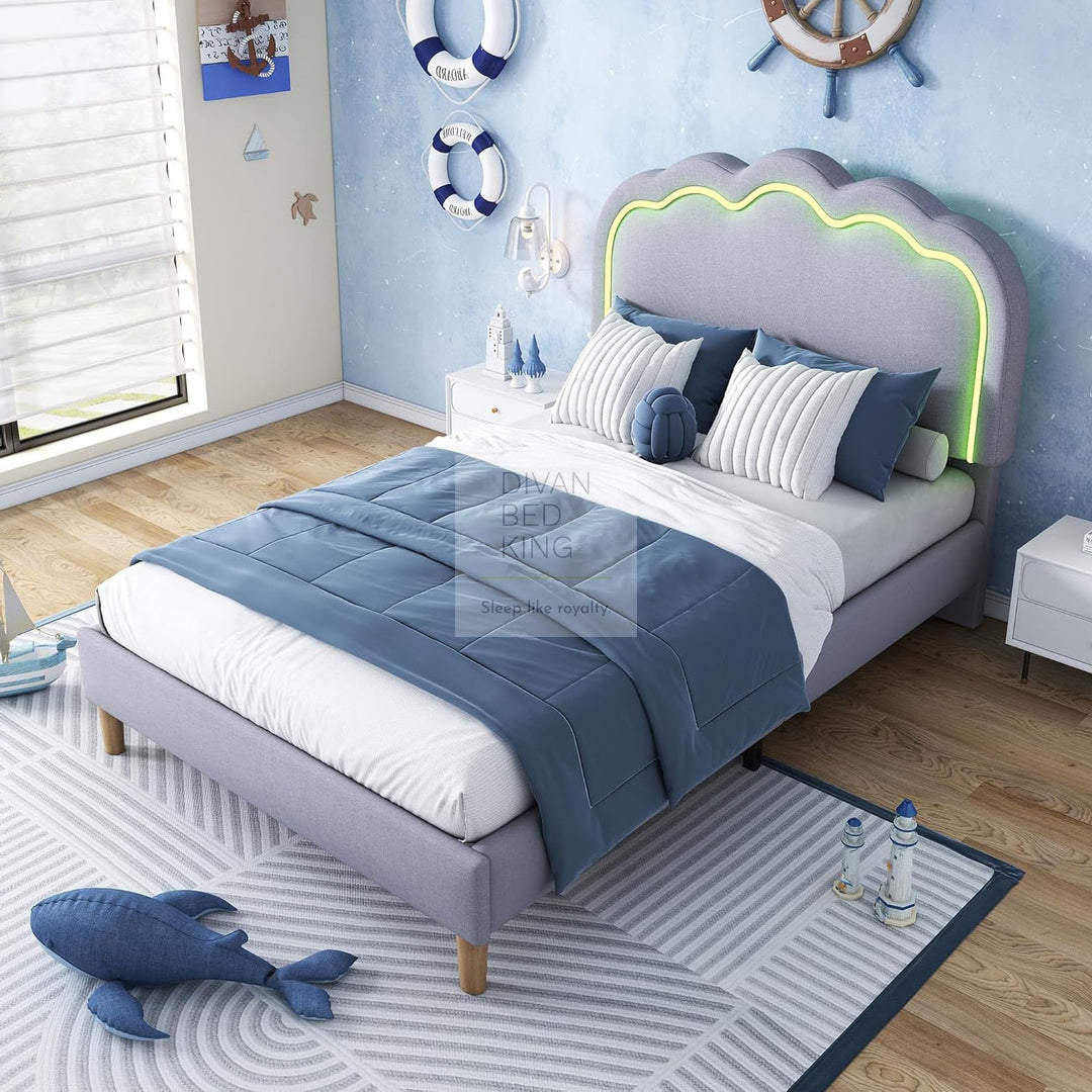 Cloudy Grey Smart LED Kids Bed 3ft Single with Adjustable Headboard