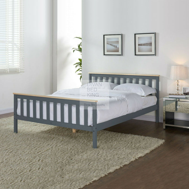 Hamelin Dark Grey Wooden Pine Oak Top Bed Frame