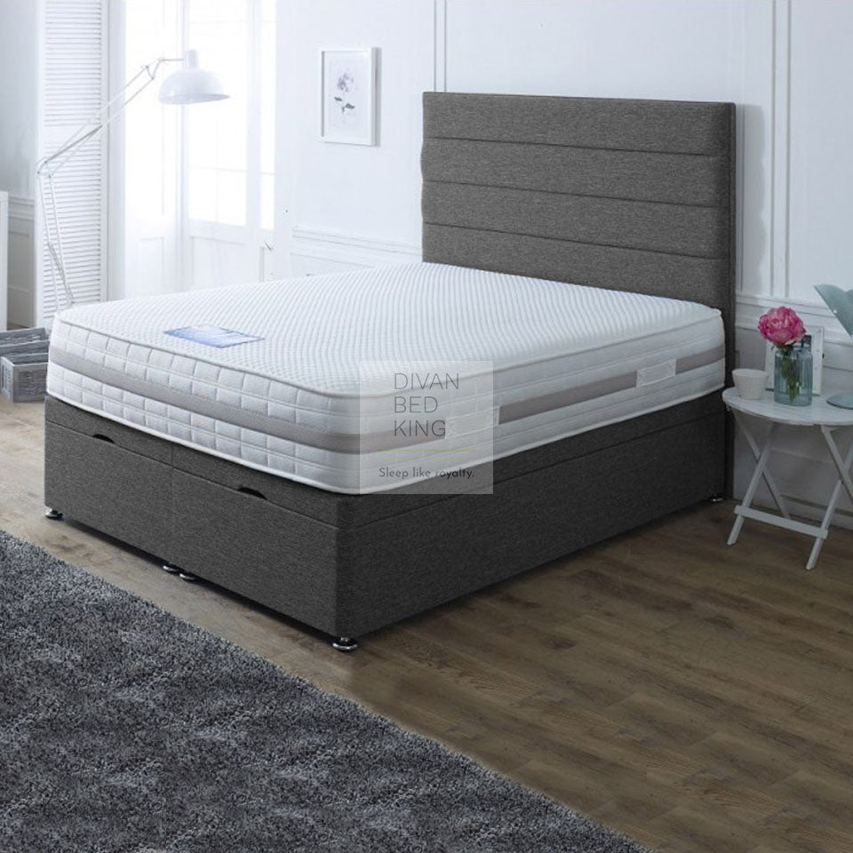 Selina Luxury Ottoman Divan Bed with Stripe Floor Standing Headboard Option