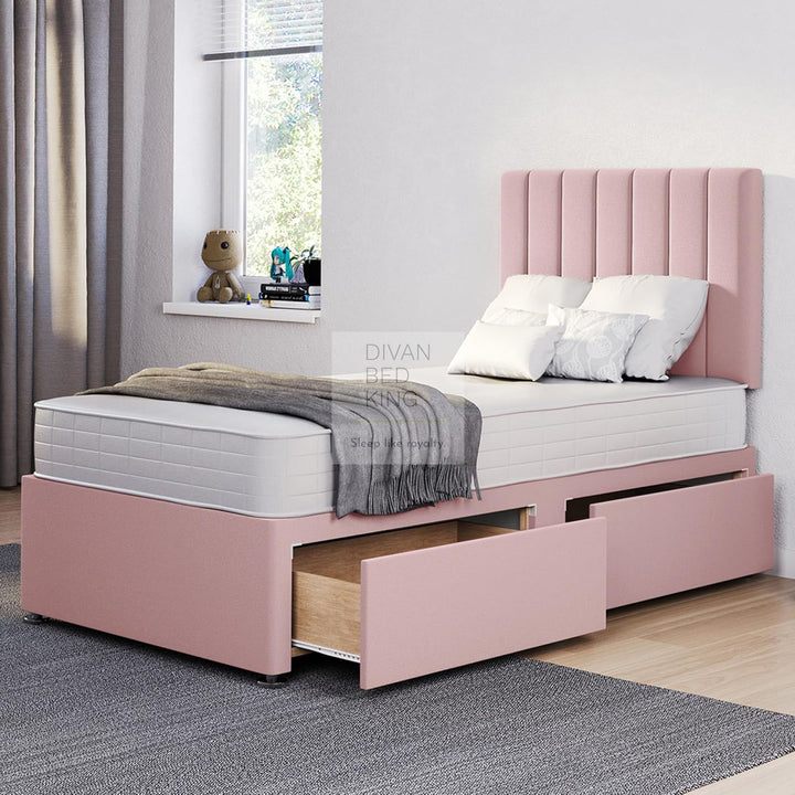 Chiara Pink Reinforced Divan Bed Base with Panel Headboard