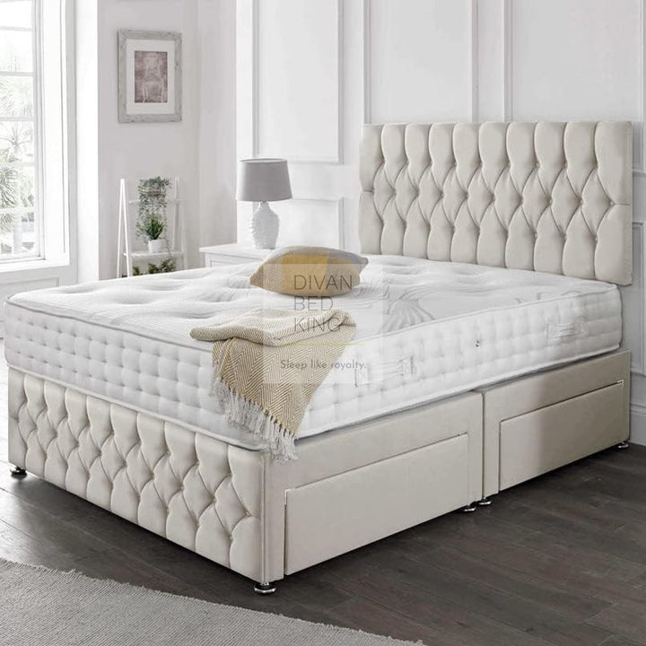 Regency Cream Divan Bed Set with Tall Button Headboard and Footboard Options