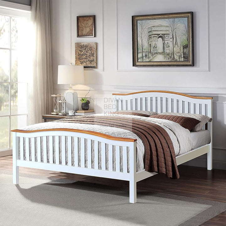 Wadsworth White and Oak Wooden Bed with Drawer Options