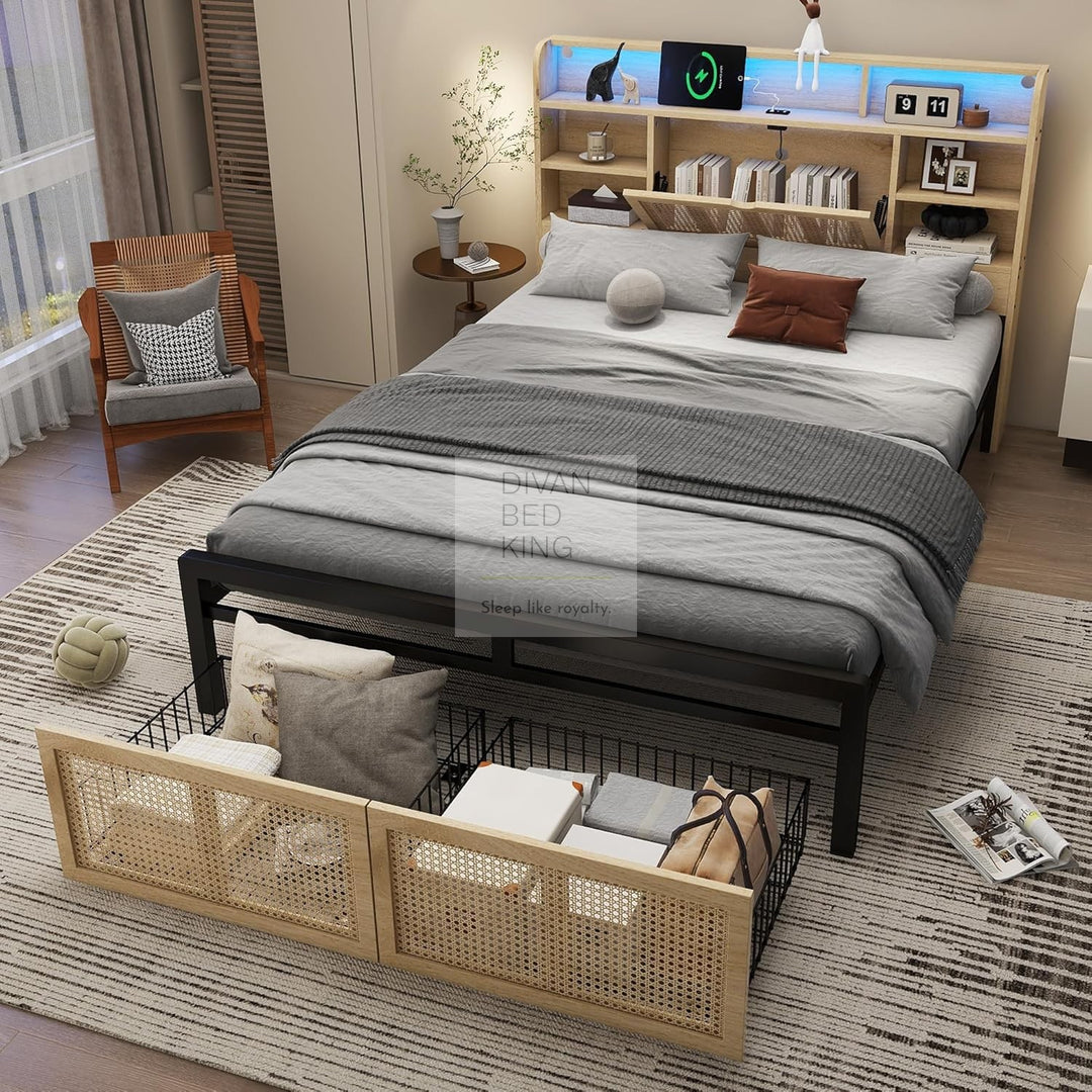 Karisma Solid Wooden Bed with Shelves with Drawer Storage Footend