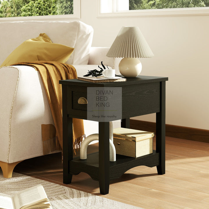 Reginald Black 1 Drawer Compact Bedside Table with Shelf