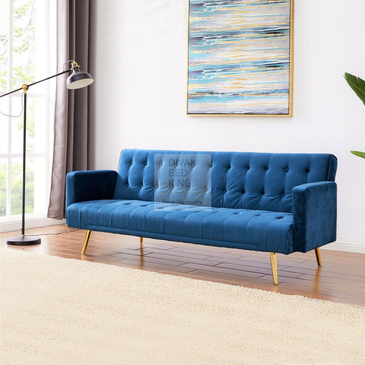 Solera Blue Plush Velvet Sofa Bed