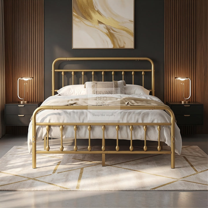 Victorian Antique Gold Metal Hospital Vintage Style Bed Frame