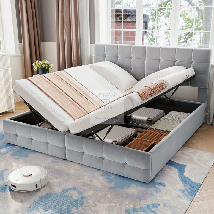 Contessa 2-in-1 Split & Link Side Lift Grey Velvet Ottoman Bed