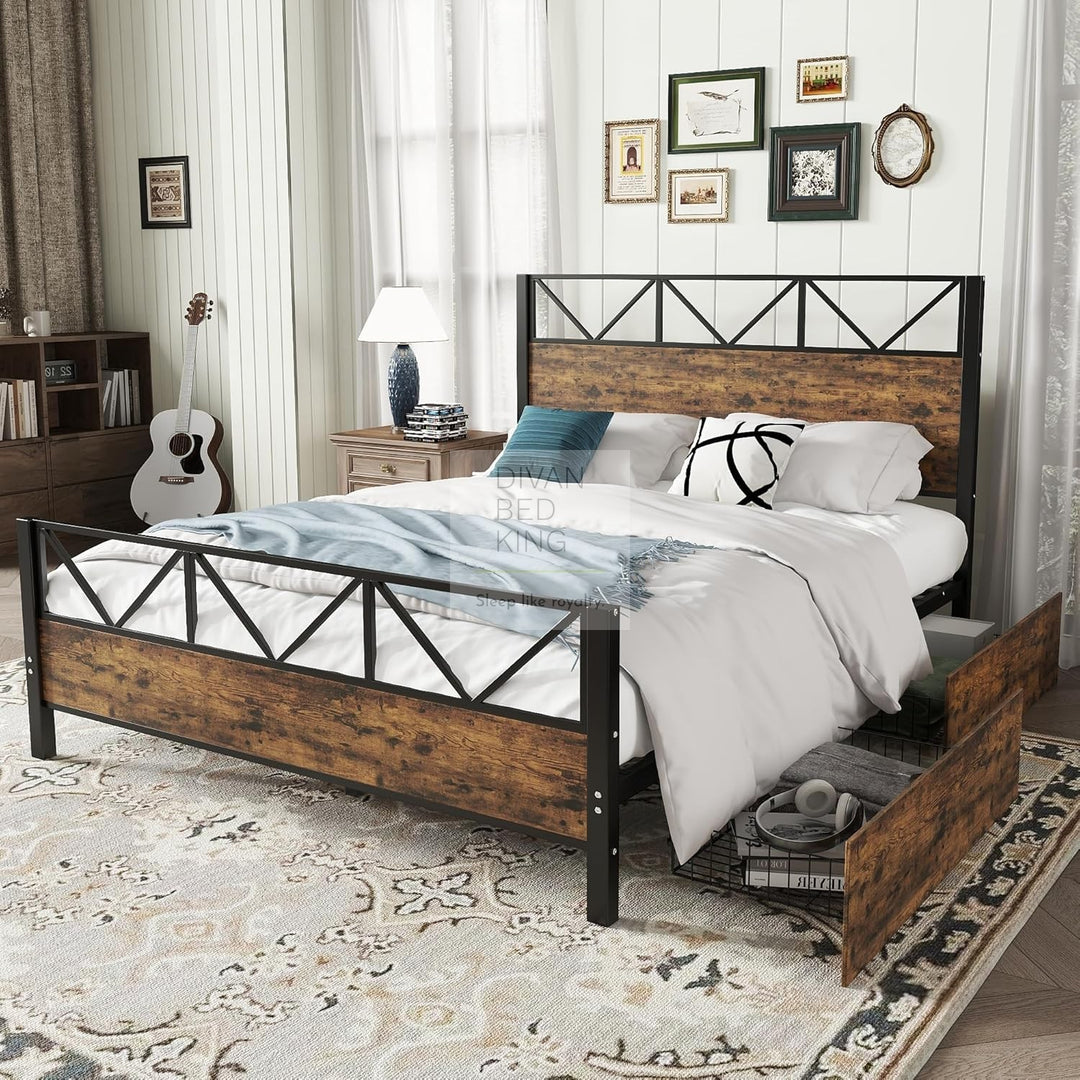 Andria Metal Bed Frame with 2 Drawer Storage Included