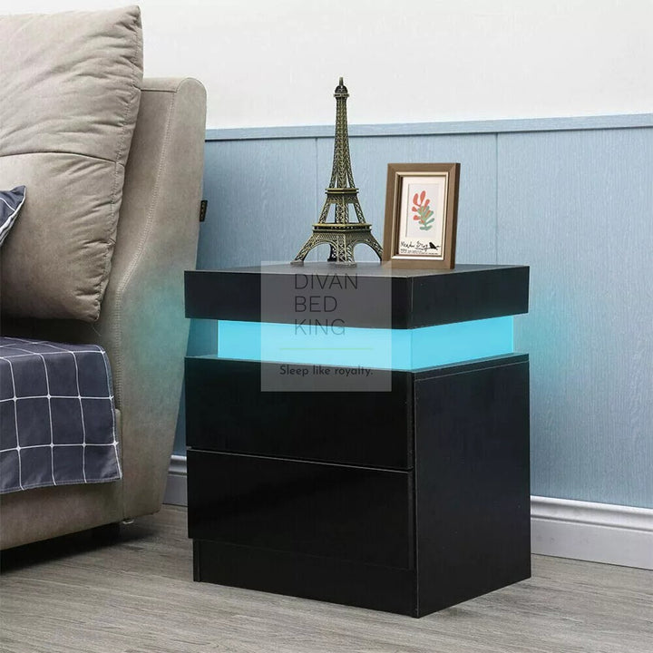 Volo 2 Drawer LED Black Gloss Bedside Table