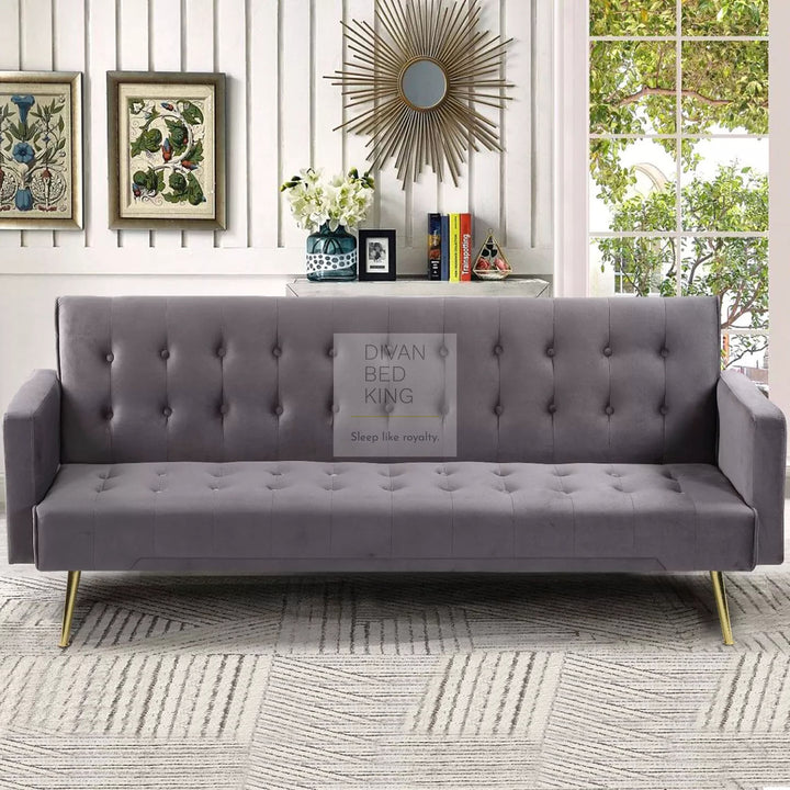 Sterling Grey Plush Velvet 3 Seater Sofa Bed