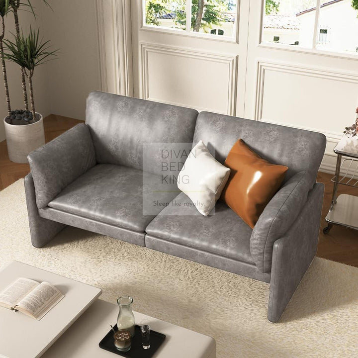 Armanac Rustic Distressed Grey Leather 2 Seater Sofa with Storage Area Underneath