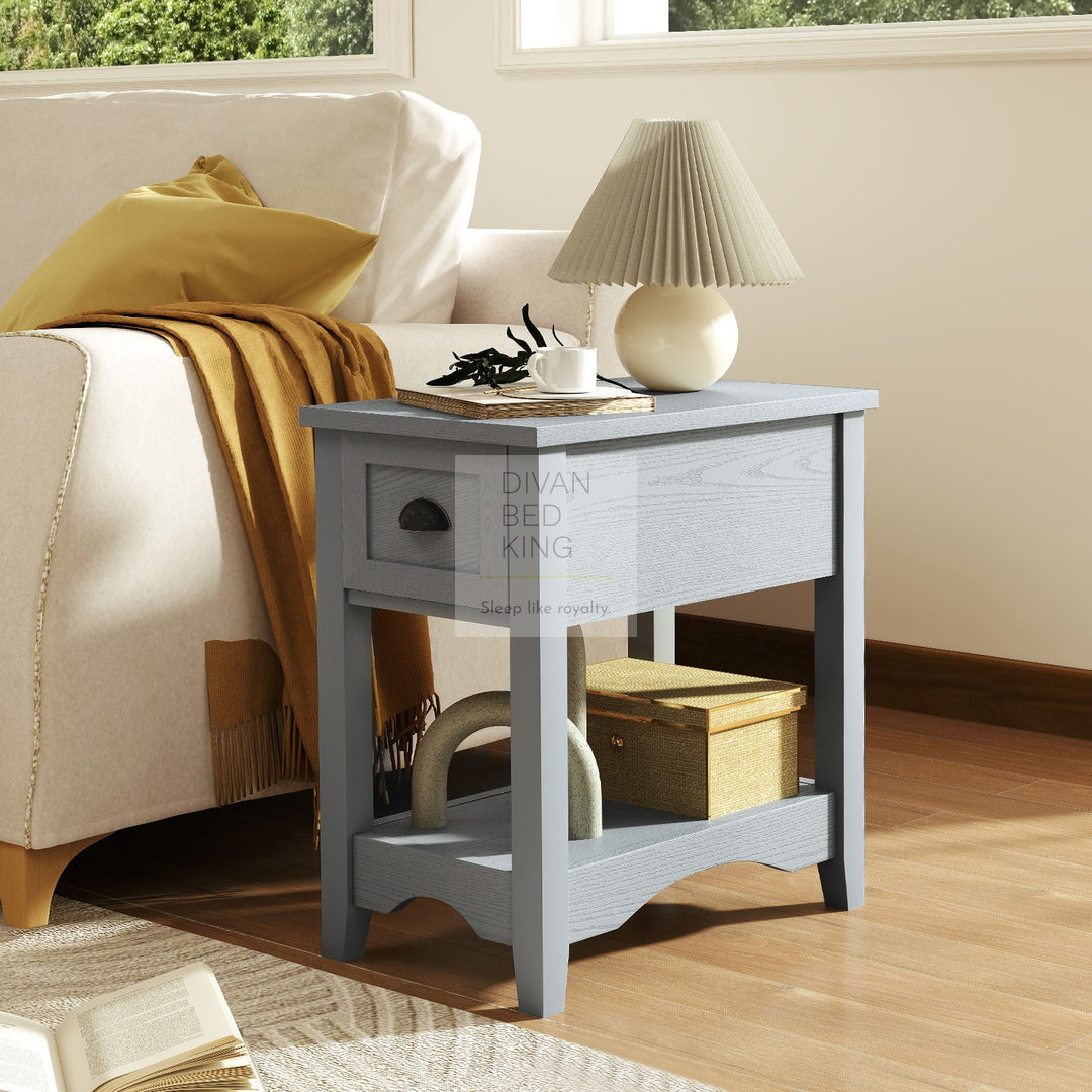 Reginald Grey 1 Drawer Compact Bedside Table with Shelf