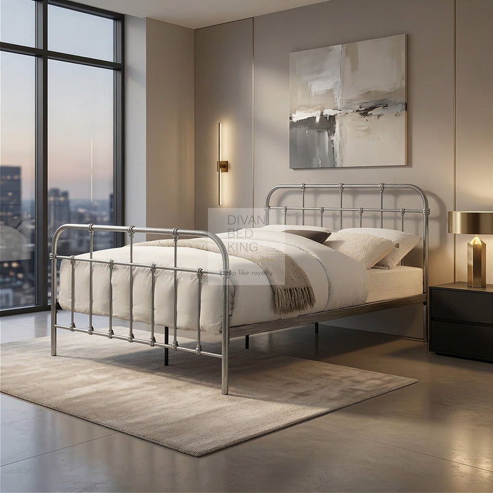 Bellamy Antique Steel Grey Metal Hospital Style Bed Frame