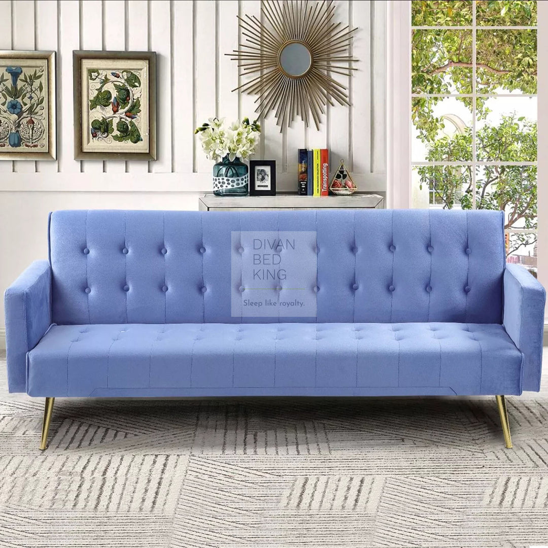 Sterling Sky Blue Plush Velvet 3 Seater Sofa Bed