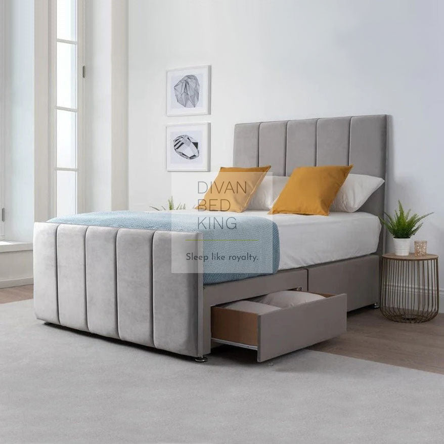 Maverick Stripe Luxury Divan Bed with Floor Standing Headboard and Footboard