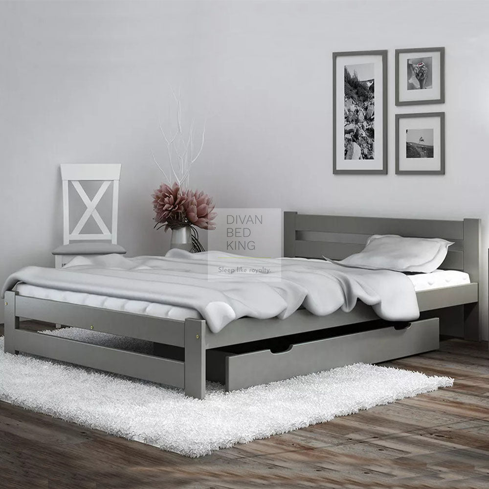 Radford Grey Low Wooden Bed with Drawers