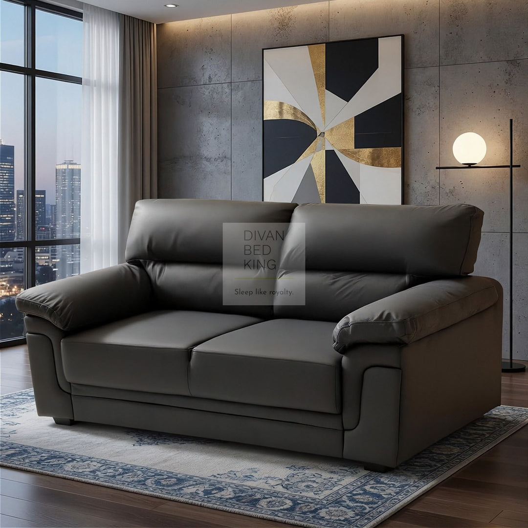 Delgado Luxury Black Leather Sofa Couch Settee with Pocket Spring & Reflex Foam Support