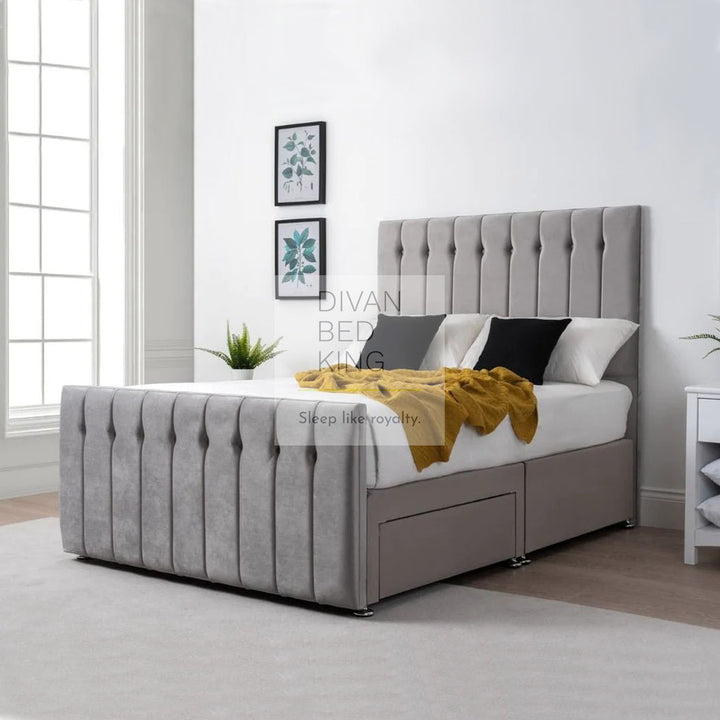 Lincoln Divan Bed with Tall Floor Standing Headboard and High Footboard