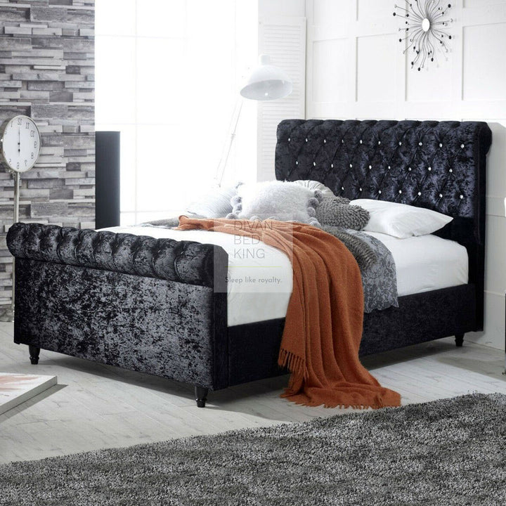 Marietta Sleigh Luxury Storage Fabric Scroll Bed Frame