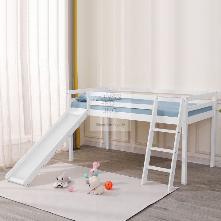 Timothy Slide Kids White Wooden Mid Sleeper Cabin Bunk Bed with