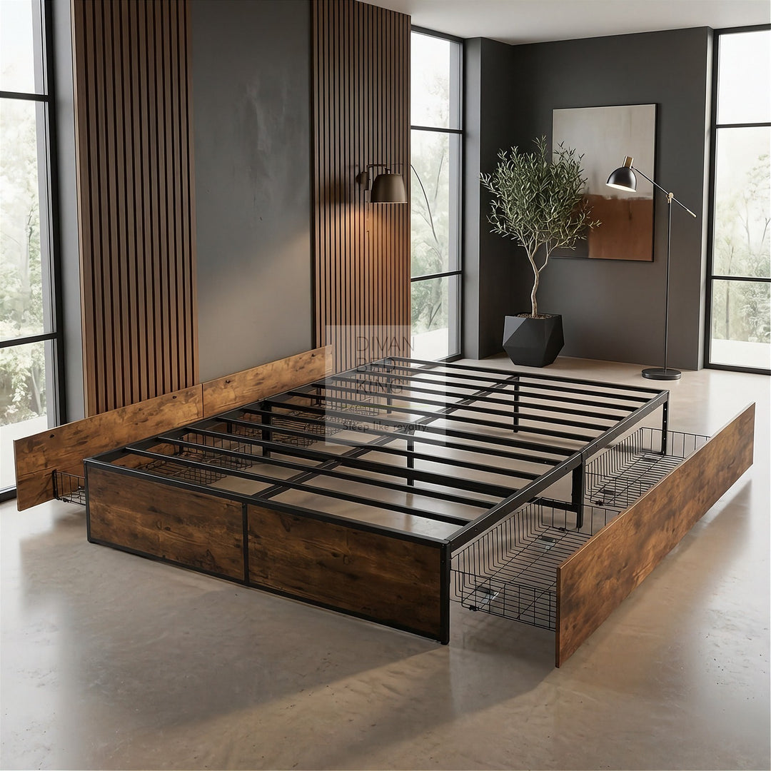 Blevins Heavy Duty 4 Drawer Storage Metal Divan Hybrid Bed Frame