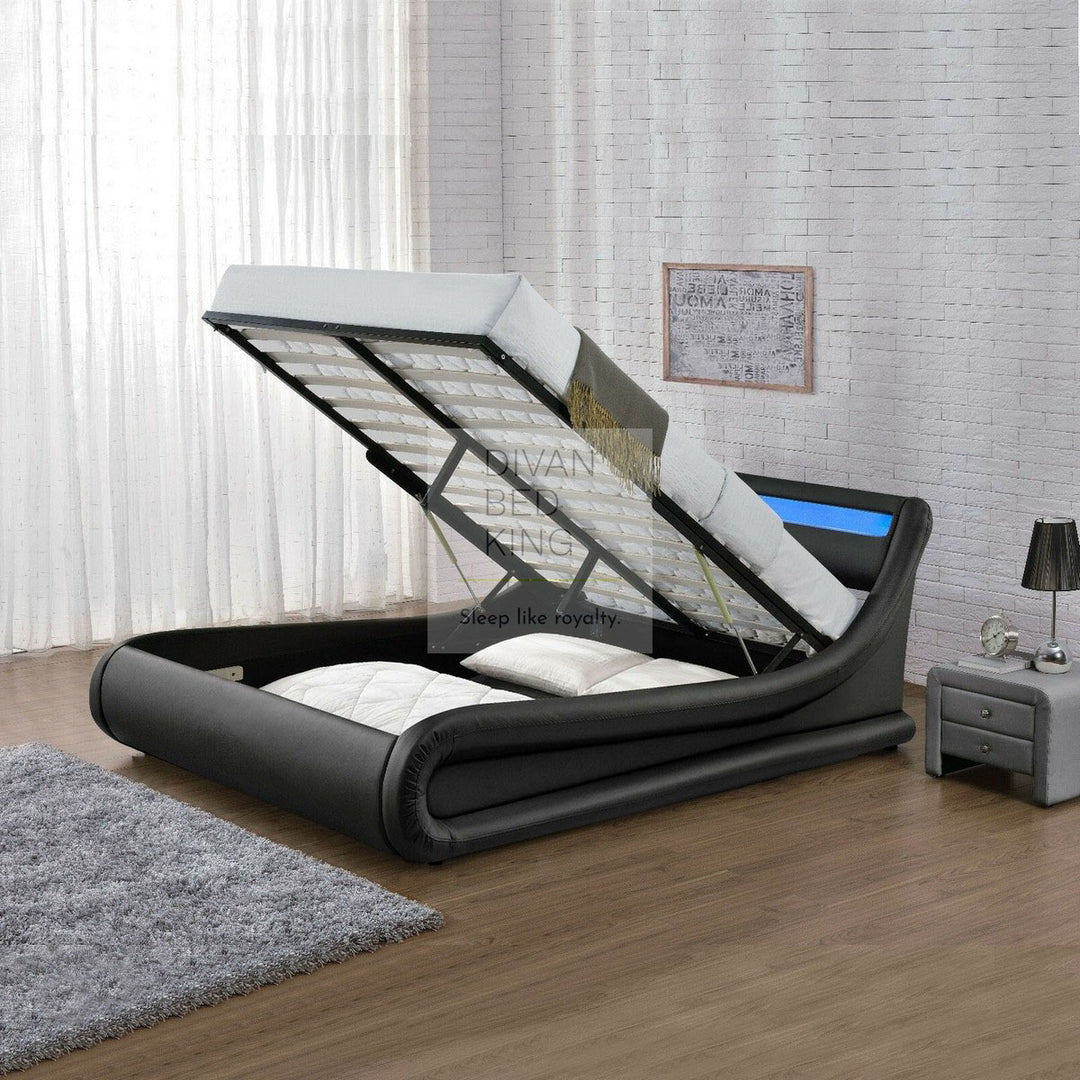 Volo LED Modern Black & White Leather Ottoman Storage Bed