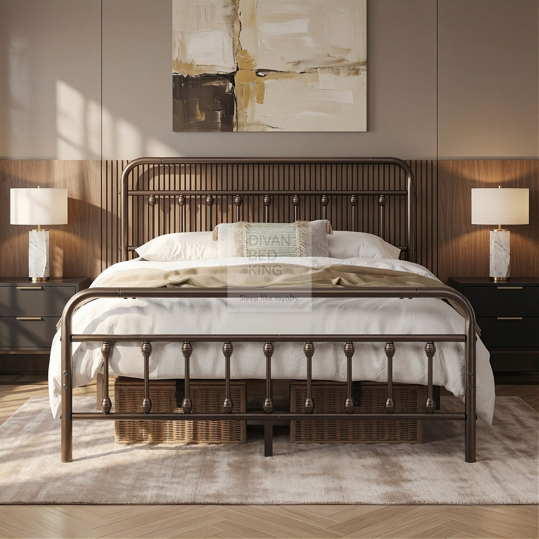 Victorian Antique Bronze Metal Hospital Vintage Style Bed with Drawer Options