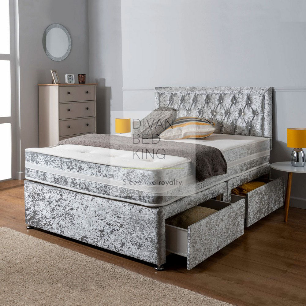 Rayshon Crushed Velvet Divan Bed with Button Headboard