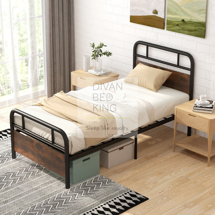 Ryker Kids 3ft Single Black Metal Kids Bed Frame with Wooden Headboard & Footboard