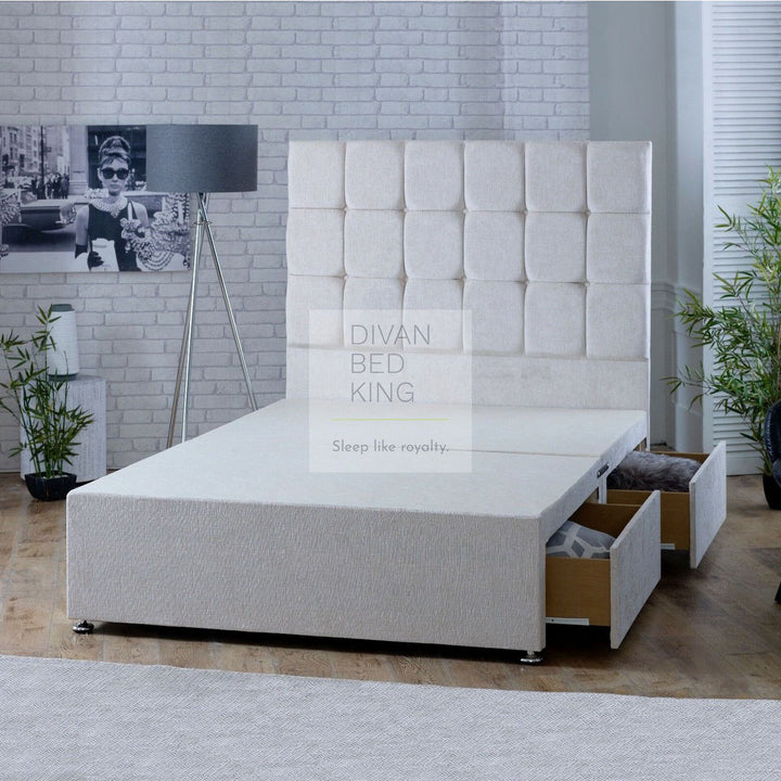 Hugo Cube Designer Divan Bed Base with Button Headboard