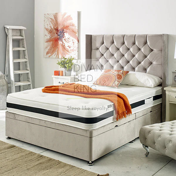 Divan bed with storage deals and headboard