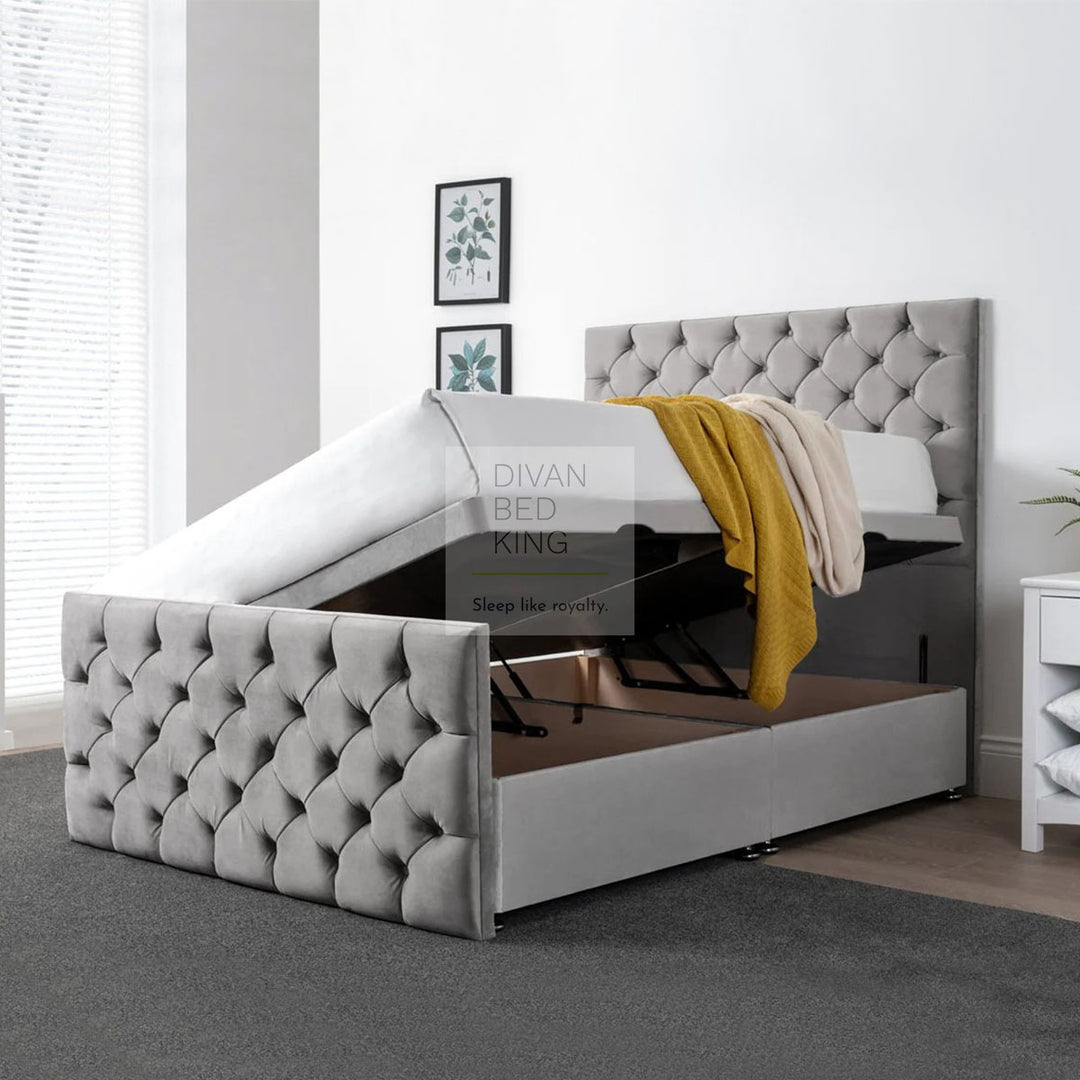 Monaco Ottoman Storage Divan Bed with Floor Standing Headboard and Footboard