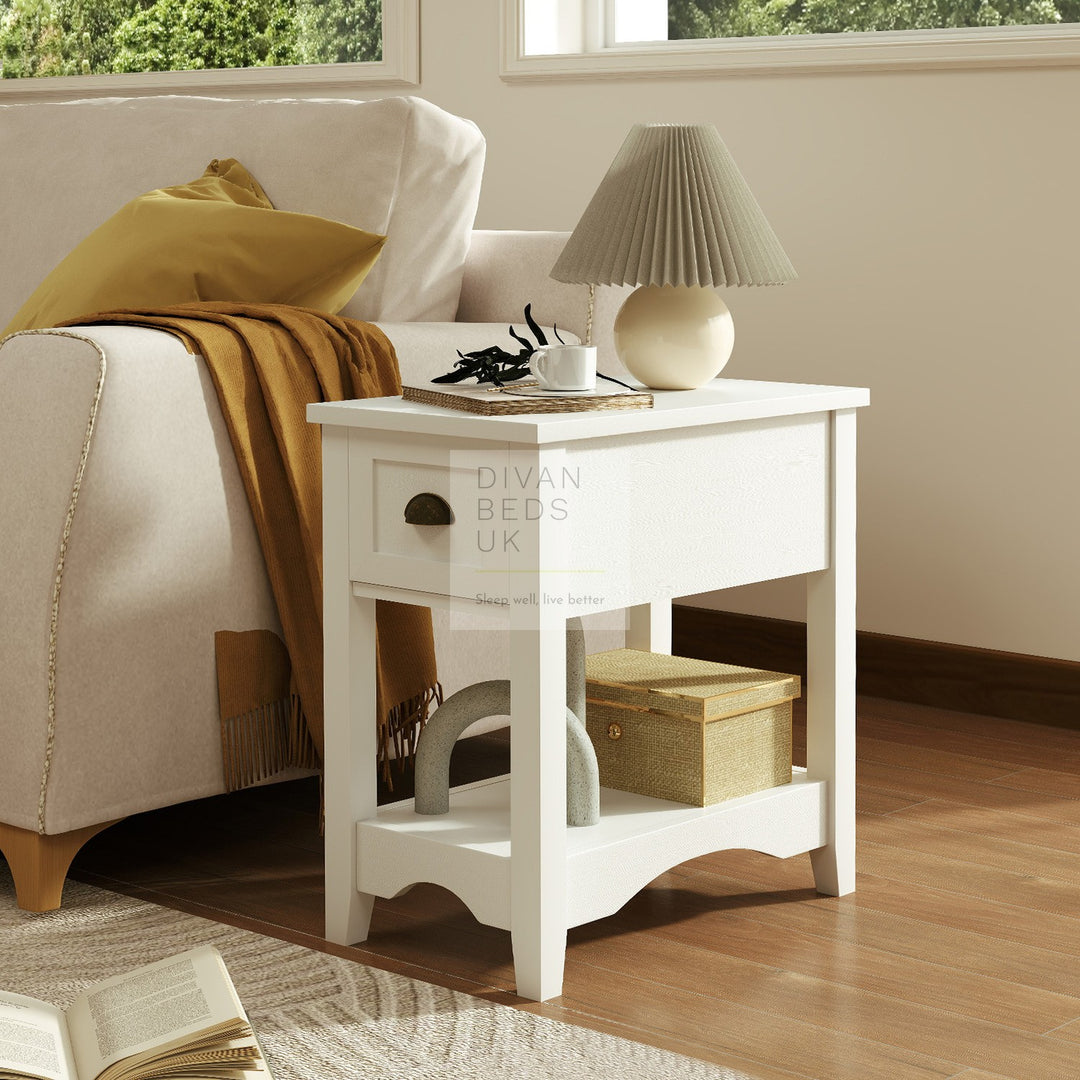 Reginald White 1 Drawer Compact Bedside Table with Shelf