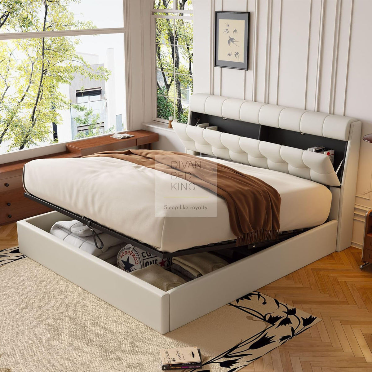 Dina Modern End Lift Ottoman Storage Bed Frame – Divan Bed King