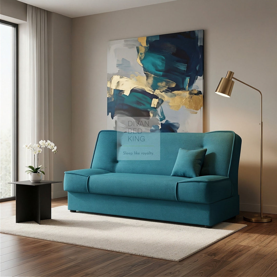Snug Swyft Turqoise Green Linen 2 Seater Sofa Bed with Storage